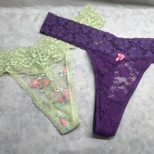 Victoria’s Secret & ?? Brand - Set of 2 Thongs - Purple & Mint Mesh